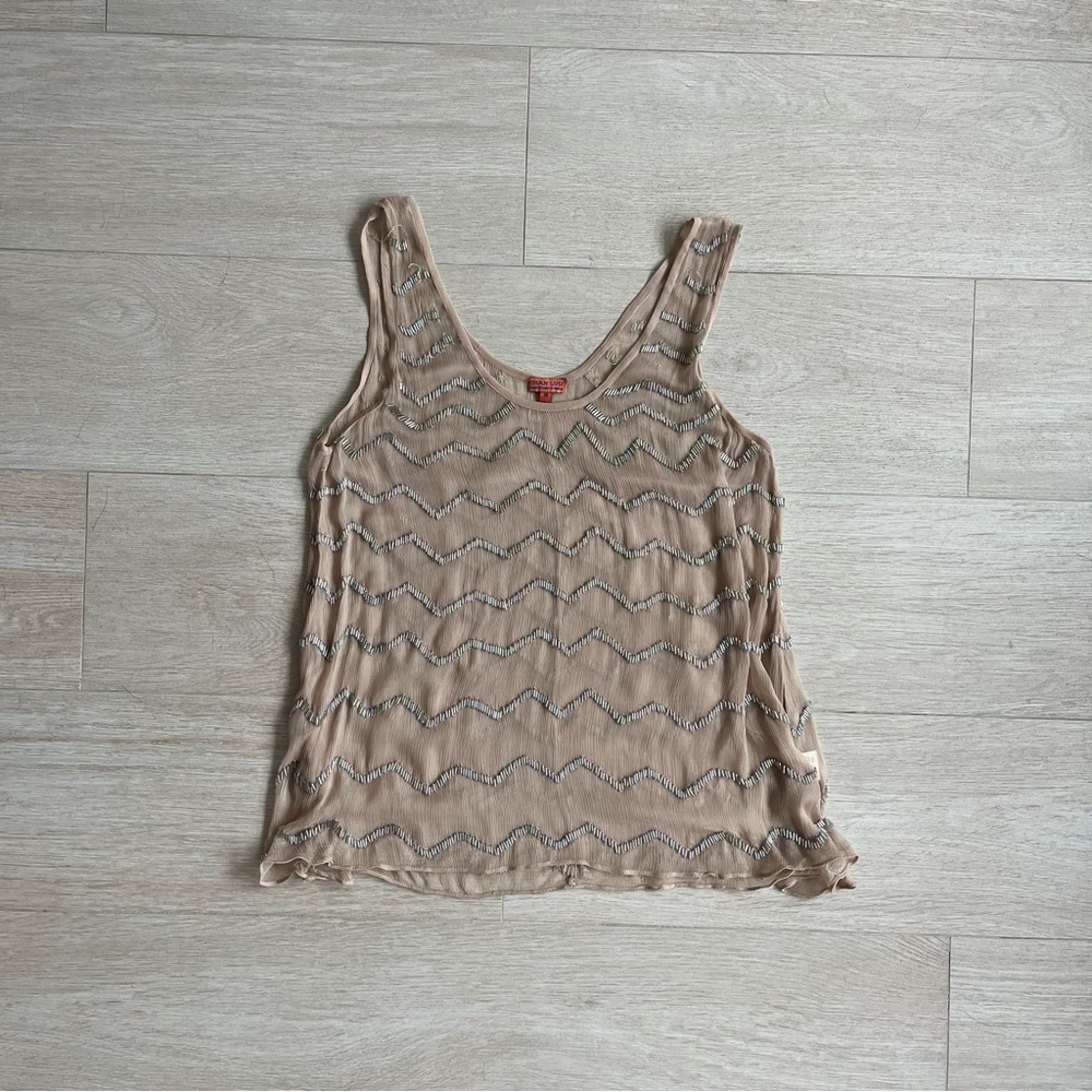 Nude / pink sheer beaded top. Sheer nude top with beaded detailing.